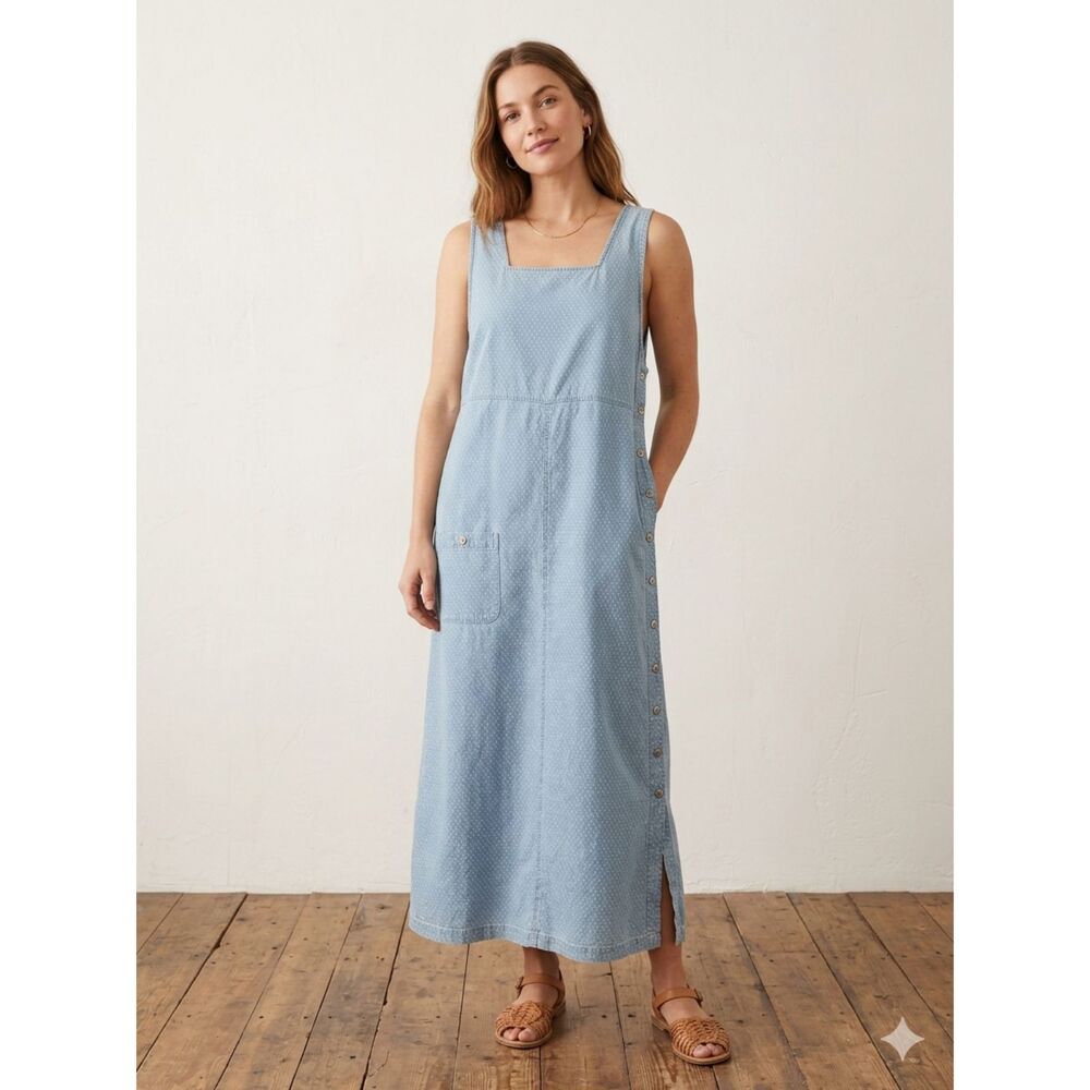 Vintage Blue J Denim Pinafore Dress Maxi Jumper Side Button 90s Cottagecore